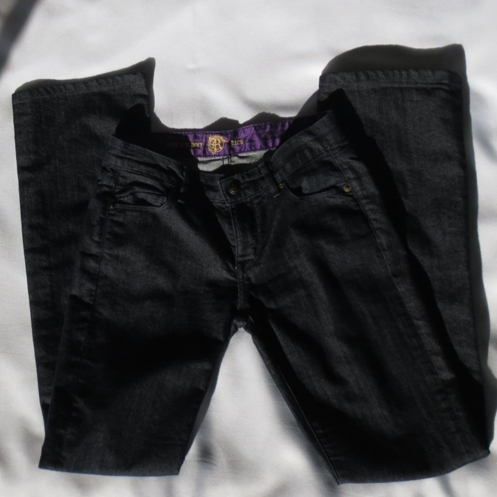 RICH N SKINNY womens JEAN dark denim BLUE glitter BOOTCUT SIZE 26